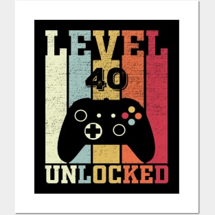 Level 40 Unlocked Funny Video Gamer 40th Birthday Gift Posters and Art